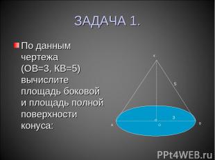 ЗАДАЧА 1. По данным чертежа (ОВ=3, КВ=5) вычислите площадь боковой и площадь пол