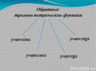 Обратные тригонометрические функции у=arcsinx у=arccosx у=arctgx у=arcctgx