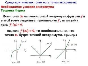 Теорема Ферма Если точка х0 является точкой экстремума функции f и в этой точке