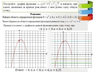 Прямая y=a имеет с графиком данной функции ровно одну точку при Решение: Построй
