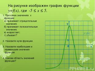 На рисунке изображен график функции у=f(x), где -5 ≤ х ≤ 5. 1. При каких значени