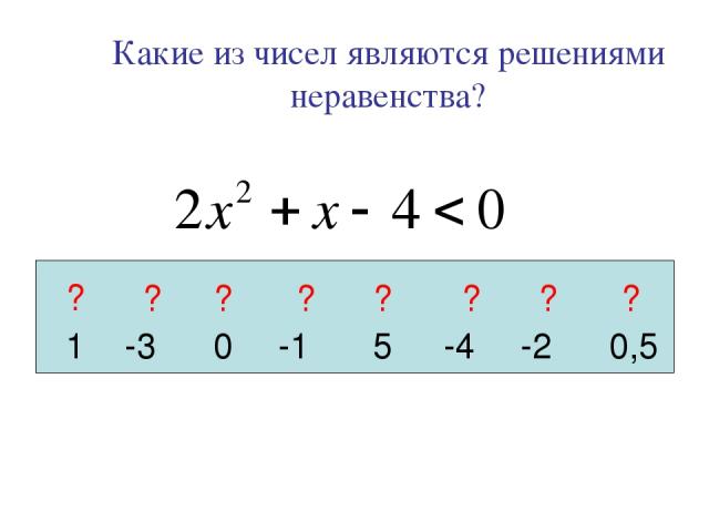 Какие из чисел являются решениями неравенства? 1 -3 0 -1 5 -4 -2 0,5 ? ? ? ? ? ? ? ?