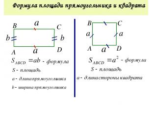 Найдите площадь прямоугольника 4 см 6 см S = a · b а-длина, b-ширина
