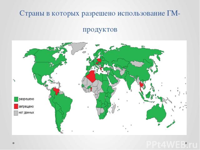 Страны в которых разрешено использование ГМ-продуктов