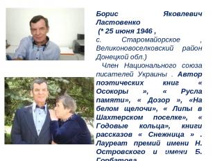 Борис Яковлевич Ластовенко (* 25 июня 1946 , с. Старомайорское , Великоновоселко