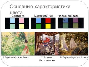 Основные характеристики цвета Светлота Цветовой тон Насыщенность цвета С. Ткачев