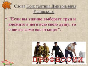 Слова Константина Дмитриевича Ушинского: "Если вы удачно выберете труд и вложите