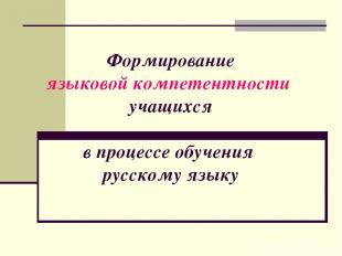 Формирование языковой компетентности учащихся в процессе обучения русскому языку