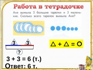 3 + 3 = 6 (т.) Ответ: 6 т. 3 3 ? + =