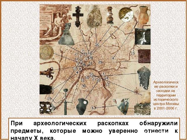При археологических раскопках обнаружили предметы, которые можно уверенно отнести к началу Х века. Археологические раскопки и находки на территории исторического центра Москвы в 2001-2006 г.
