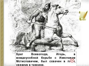 Брат Всеволода, Игорь, в междоусобной борьбе с Изяславом Мстиславичем, был схвач