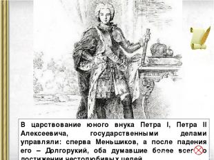 В царствование юного внука Петра I, Петра II Алексеевича, государственными делам