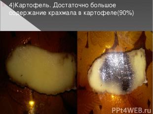 4)Картофель. Достаточно большое содержание крахмала в картофеле(90%)