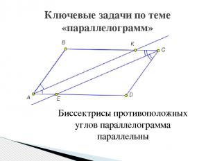 Ключевые задачи по теме «параллелограмм» Биссектрисы противоположных углов парал
