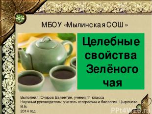 Целебные свойства Зелёного чая Выполнил: Очиров Валентин, ученик 11 класса Научн