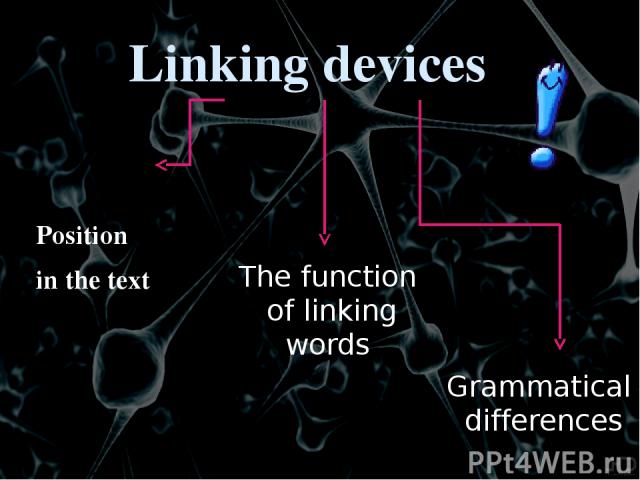 Position in the text Some linking words normally form a link between clauses WITHIN a sentence. It is bad style to start a sentence with these words:   and       but            so         because          then             until             such as  …
