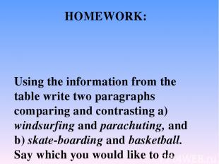 Using the information from the table write two paragraphs comparing and contrast