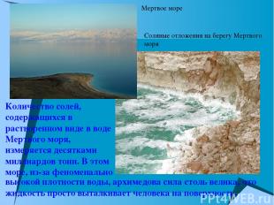 Мертвое море Соляные отложения на берегу Мертвого моря Количество солей, содержа