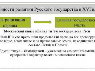 Особенности развития Русского государства в XVI в. Московский князь принял титул