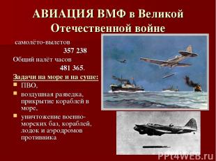 АВИАЦИЯ ВМФ в Великой Отечественной войне самолёто-вылетов 357 238 Общий налёт ч