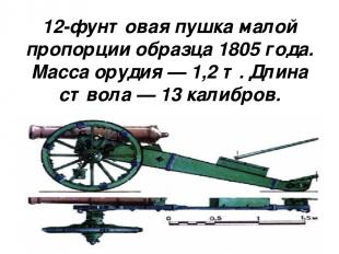 12-фунтовая пушка малой пропорции образца 1805 года. Масса орудия — 1,2 т. Длина
