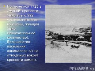 По переписи 1725 в Омской  крепости было всего 992 человека (только мужчины, жен