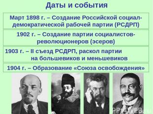 Даты и события Март 1898 г. – Создание Российской социал-демократической рабочей
