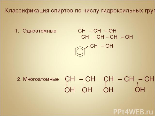 Классификация спиртов по числу гидроксильных групп