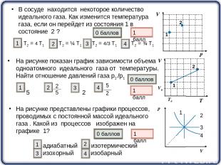 На рисунке показан график зависимости объема одноатомного идеального газа от тем