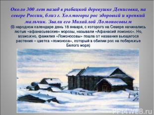 Около 300 лет назад в рыбацкой деревушке Денисовка, на севере России, близ г. Хо