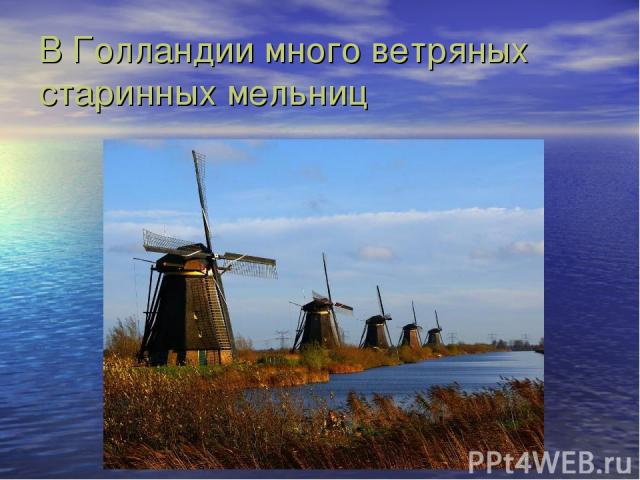В Голландии много ветряных старинных мельниц