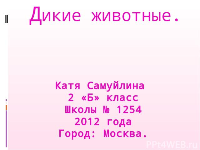 Катя Самуйлина 2 «Б» класс Школы № 1254 2012 года Город: Москва. Дикие животные.