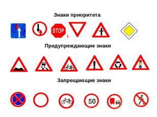 Знаки приоритета Предупреждающие знаки Запрещающие знаки