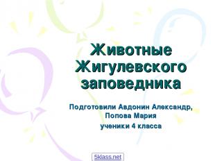 Животные Жигулевского заповедника Подготовили Авдонин Александр, Попова Мария уч