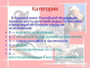 Категории В Красной книге Российской Федерации приняты шесть категорий редкости