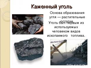 Каменный уголь У голь был первым из используемых человеком видов ископаемого топ