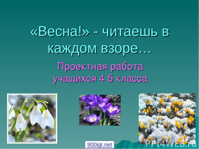 «Весна!» - читаешь в каждом взоре… Проектная работа учащихся 4 б класса 900igr.net