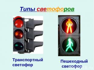 Типы светофоров Транспортный светофор Пешеходный светофор