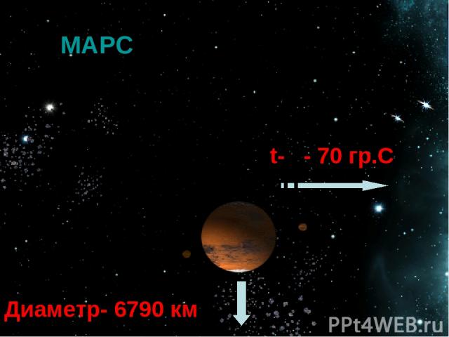 Марс МАРС t- - 70 гр.С Диаметр- 6790 км