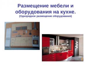 Размещение мебели и оборудования на кухне. (Однорядное размещение оборудования)