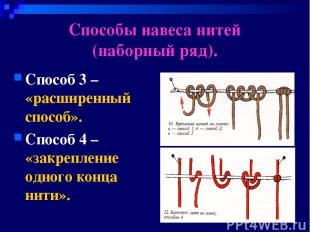 Способы навеса нитей (наборный ряд). Способ 3 – «расширенный способ». Способ 4 –