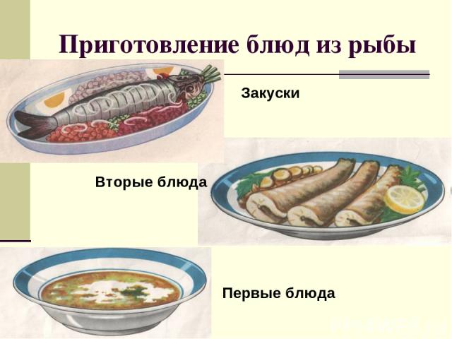 Приготовление блюд из рыбы Закуски Вторые блюда Первые блюда