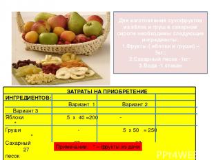 Для изготовления сухофруктов из яблок и груш в сахарном сиропе необходимы следую