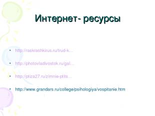 Интернет- ресурсы http://raskrashkirus.ru/trud-k… http://photovladivostok.ru/gal
