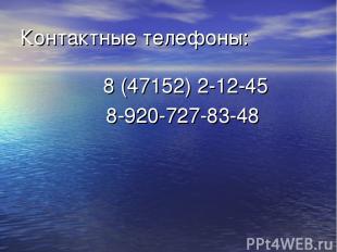 Контактные телефоны: 8 (47152) 2-12-45 8-920-727-83-48