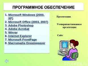 Microsoft Windows (2000, XP) Microsoft Office (2003, 2007) Adobe Photoshop Adobe