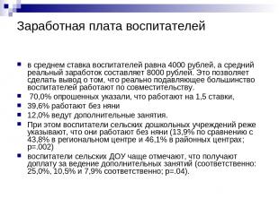 Заработная плата воспитателей в среднем ставка воспитателей равна 4000 рублей, а