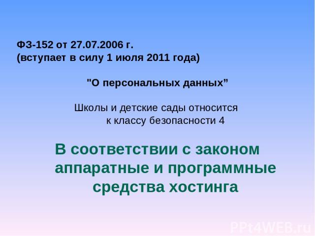 ФЗ-152 от 27.07.2006 г. (вступает в силу 1 июля 2011 года)   