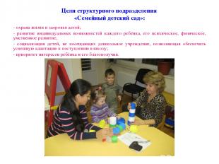 Цели структурного подразделения «Семейный детский сад»: - охрана жизни и здоровь