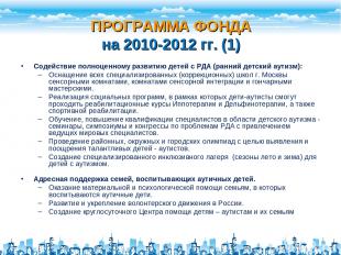 ПРОГРАММА ФОНДА на 2010-2012 гг. (1) Содействие полноценному развитию детей с РД